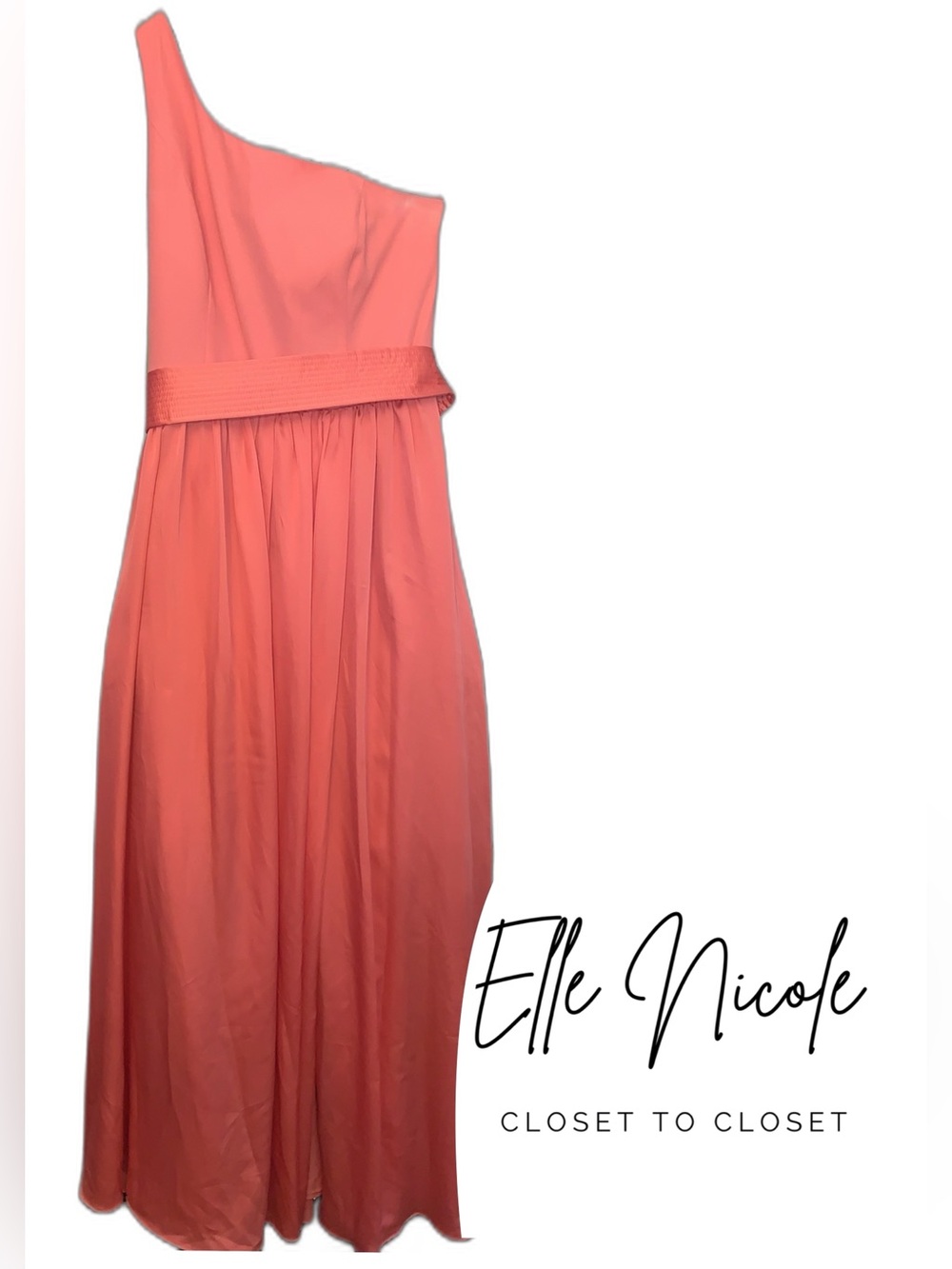 Vera Wang One-Shoulder Coral Evening Gown